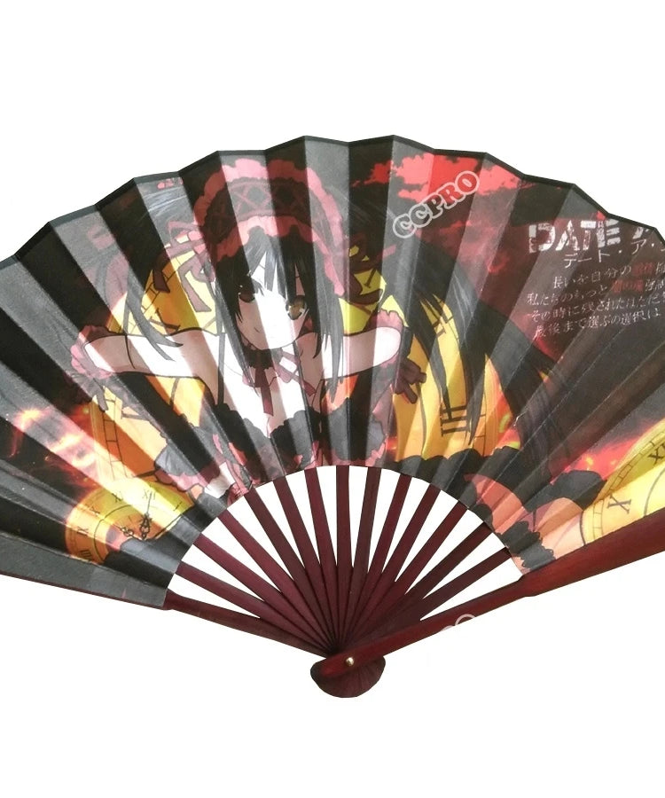 33cm/10"  Anime DATE A LIVE Tokisaki Kurumi Bamboo&Tough Paper Folding Fan Men and Women's Hand Fan for Costume Props