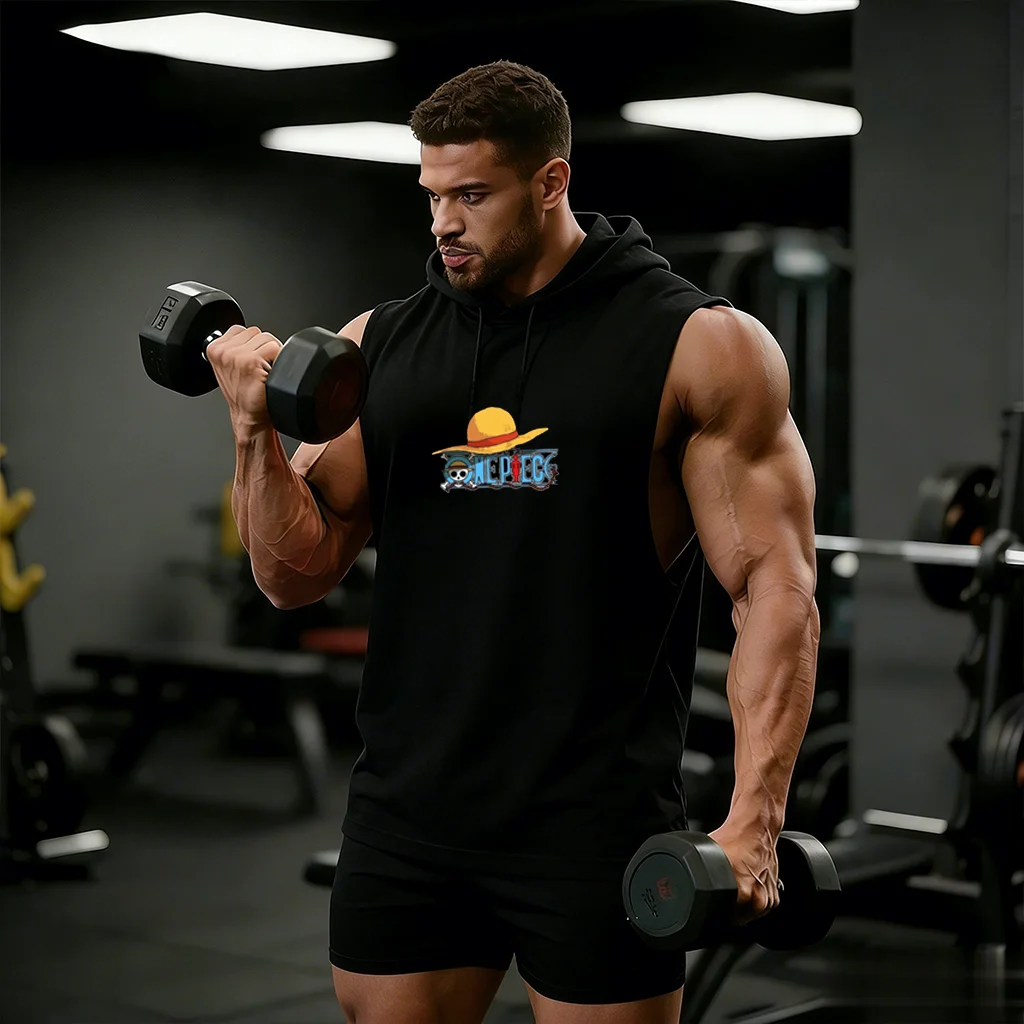 One Piece Anime Hoodie Sleeveless Shirt Men Tank Top Muscle Gym Vest Graphic Print Streetwear Loose Casual Tops Summer New