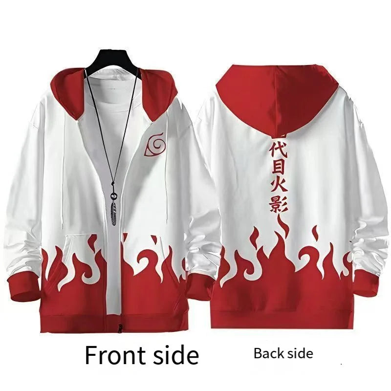 Anime Naruto 4th Hokage Minato Namikaze Zip-Up Hoodie – Flame Print Streetwear Jacket for Men & Women 7