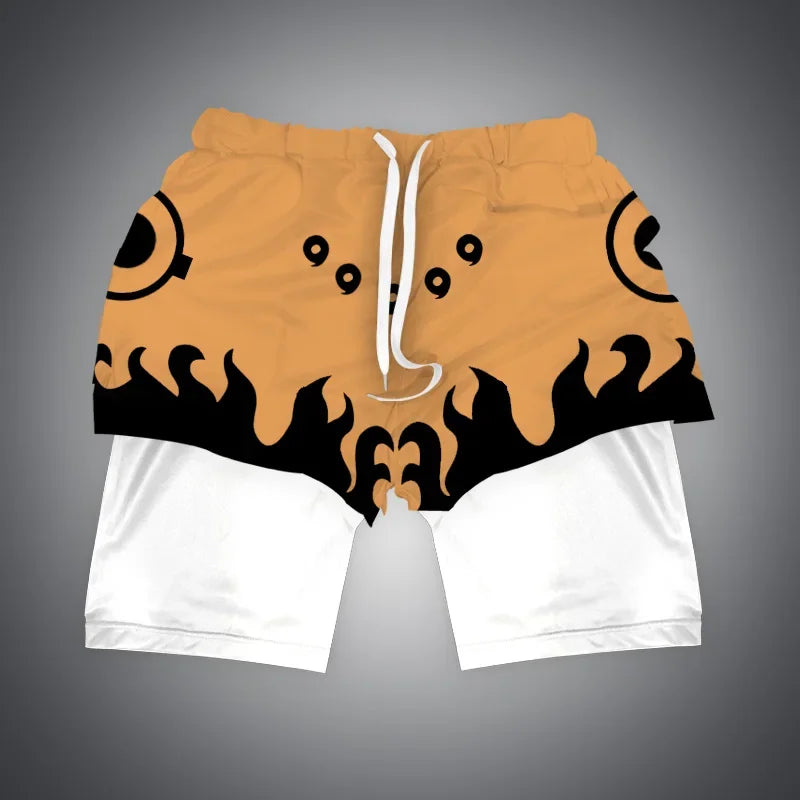 One Piece x Naruto x Dragon Ball 2-in-1 Men’s Gym Shorts – Quick-Dry & Breathable Sportswear