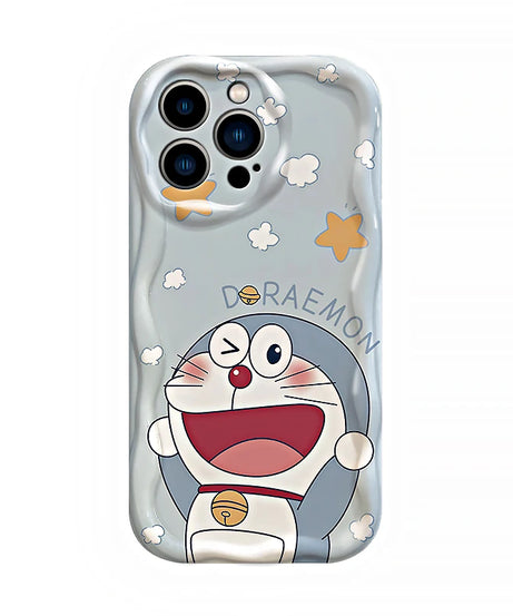 Doraemon Soft Silicone Wavy Case – Cute Cartoon iPhone 6–15 Pro Max Cover