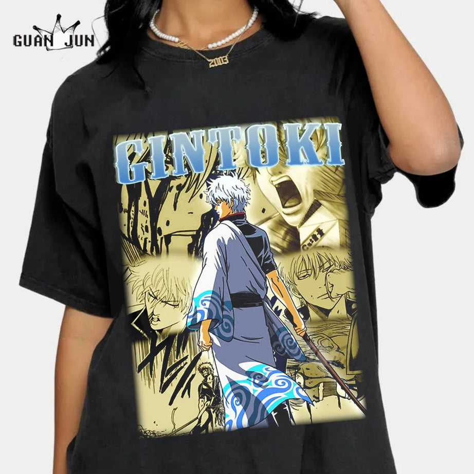 Gintama Gintoki Sakata Cotton T-Shirt - Unisex, Short Sleeve, Round Collar