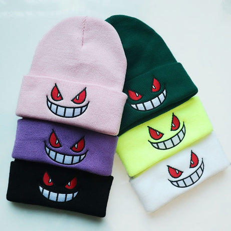 Anime Pokemon Knitted Hat Pikachu Gengar Dolls Pullover Warm Wool Cold Cap Boys Girls Embroidered Hip-Hop Woolen Hat Toys Gifts