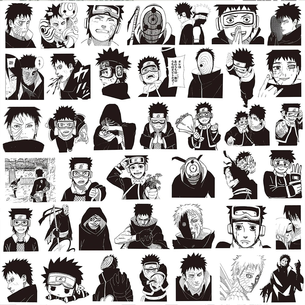 10/30/70pcs Anime NARUTO Uchiha Obito Stickers Cool Black and White Graffiti Decals Phone Notebook Luggage Cartoon Sticker Decor