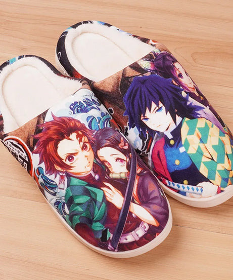 Anime One Piece Luffy Chooper Dragon Ball Goku Hatsune Winter Warm Plush Men Women Couple Shoes Home Slipper Stuffed Plush Gift