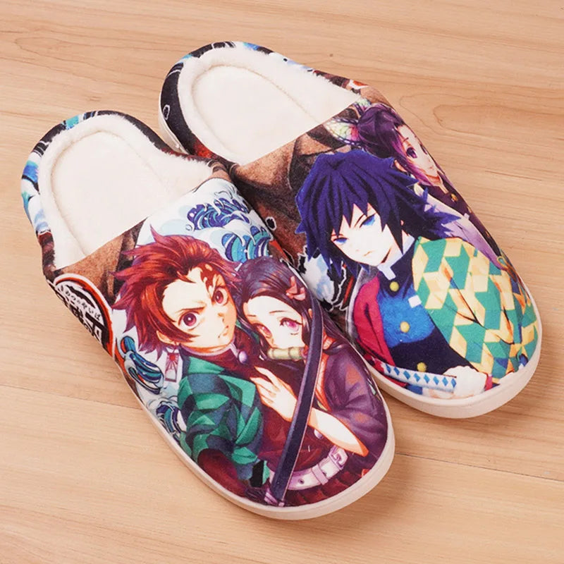 Anime One Piece Luffy Chooper Dragon Ball Goku Hatsune Winter Warm Plush Men Women Couple Shoes Home Slipper Stuffed Plush Gift