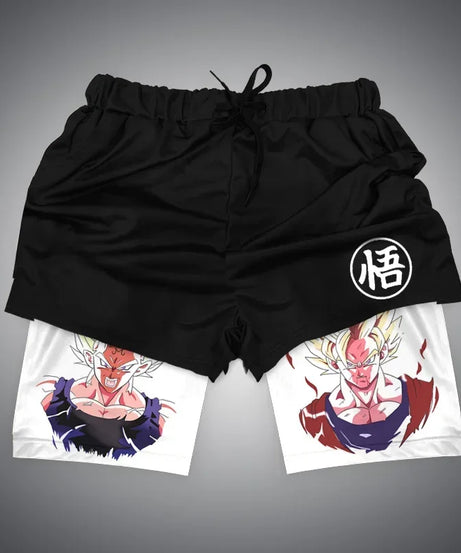 One Piece x Naruto x Dragon Ball 2-in-1 Men’s Gym Shorts – Quick-Dry & Breathable Sportswear