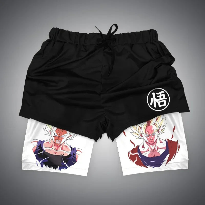 One Piece x Naruto x Dragon Ball 2-in-1 Men’s Gym Shorts – Quick-Dry & Breathable Sportswear
