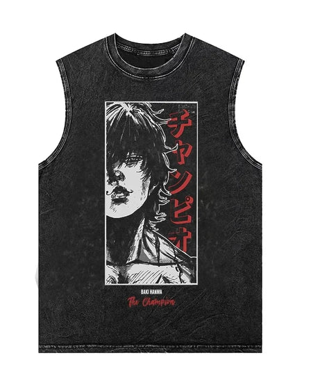 Anime Graphic Tank Tops Man Sleeveless Shirt Vintage Washed Vest  Summer Y2k Clothes Casual T Shirt Harajuku Streetwear