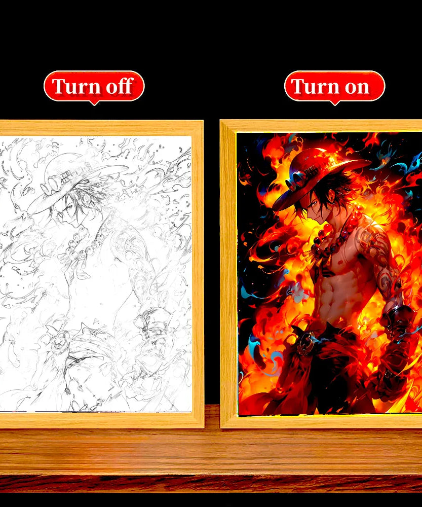 Anime Figure One Piece Light Painting Photo Frame Zoro Luffy Action Figures Led Night Light Room Decor Christmas Gifts Moon Lamp