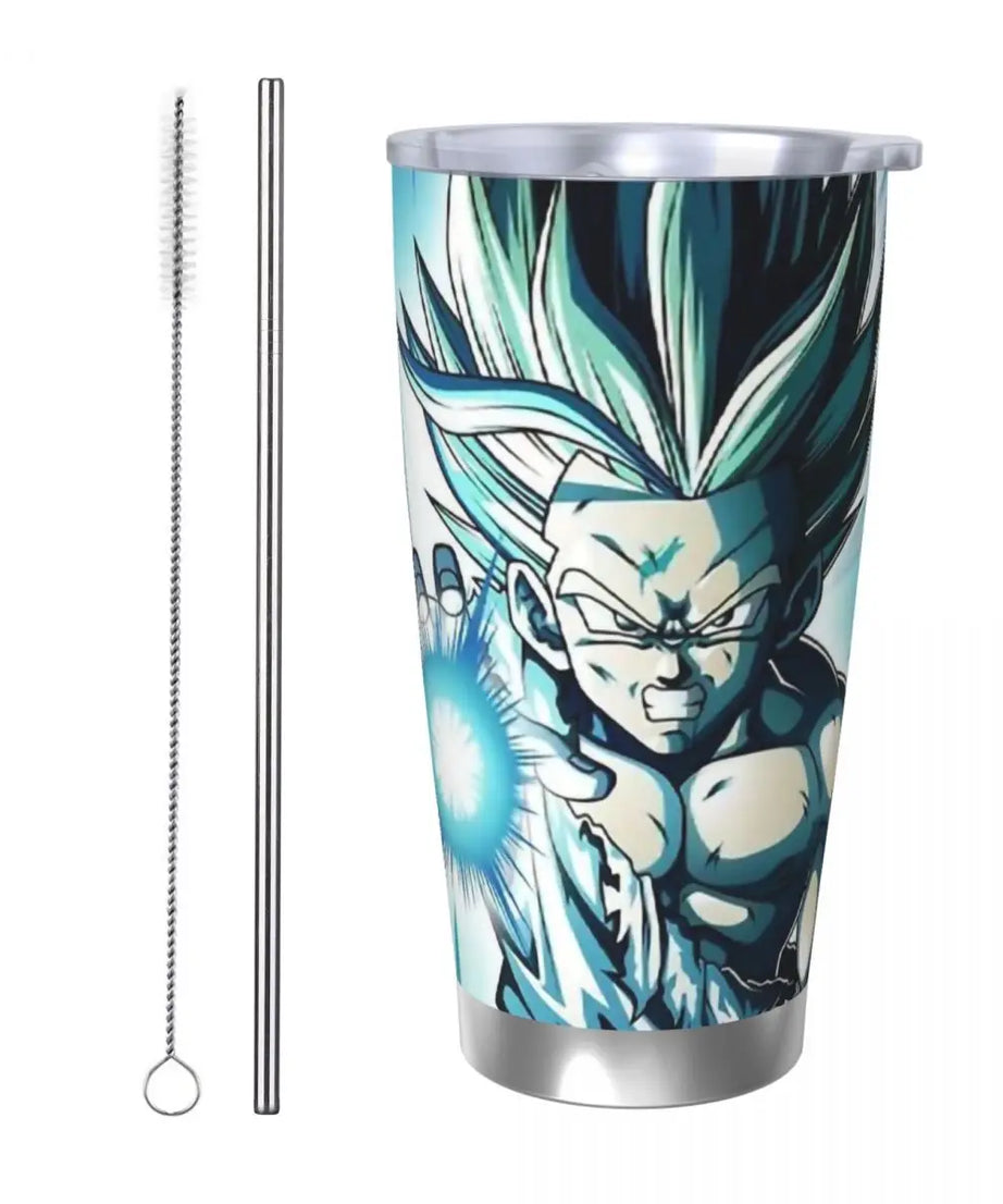 Son Goku & Vegeta DBZ Stainless Steel Tumbler – Double Wall Hot & Cold Cup with Straw