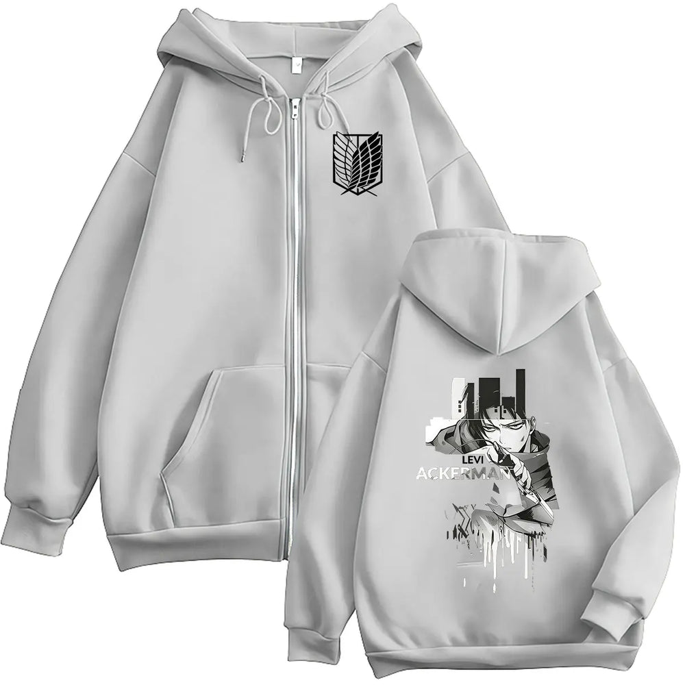 Attack on Titan Levi Ackerman Zipper Hoodie – Vintage Oversized Graphic Sweatshirt 3
