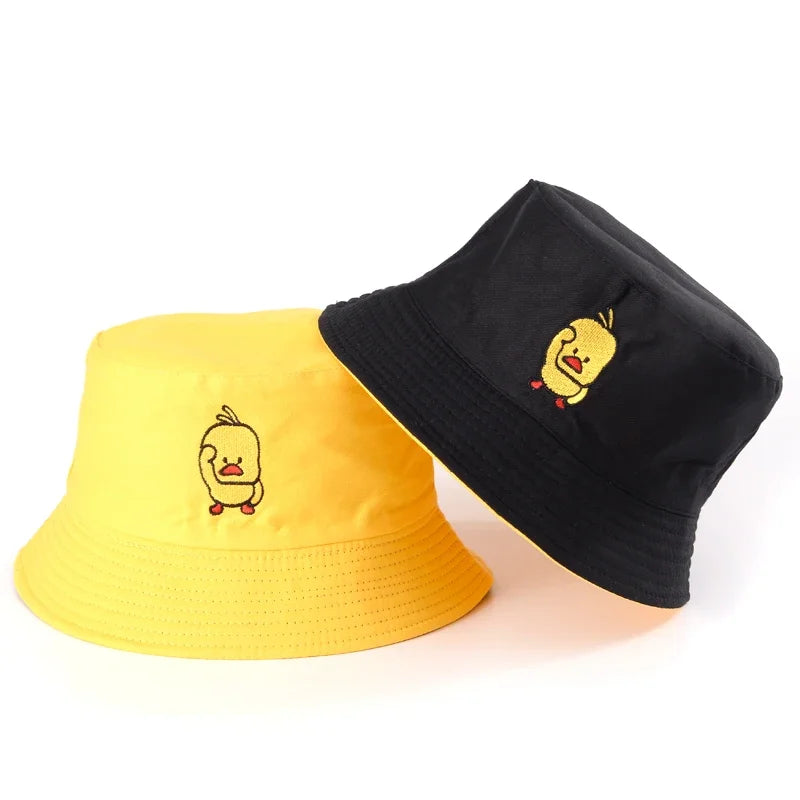 Summer Duck Reversible Bucket Hat for Women Travel Fisherman Hat Sad Boys Bob Fishing Cap Girl Outdoor Panama Beach Sun Hat