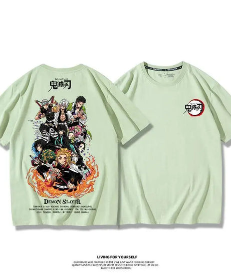 Demon Slayer Anime Tanjirou Nezuko Zenitsu Giyuu Printed Cotton Short Sleeve Summer Men's Outdoor Casual Streetwear Gift