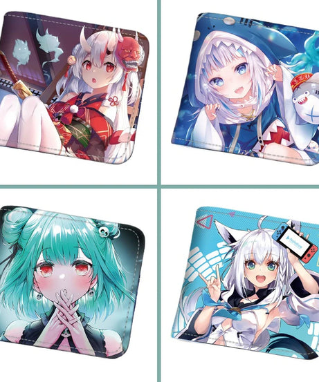 Anime Hololive Short PU Leather Wallet Cute Girls Nakiri Ayame Shirakami Fubuki Gawr Gura Folding Purse Gift