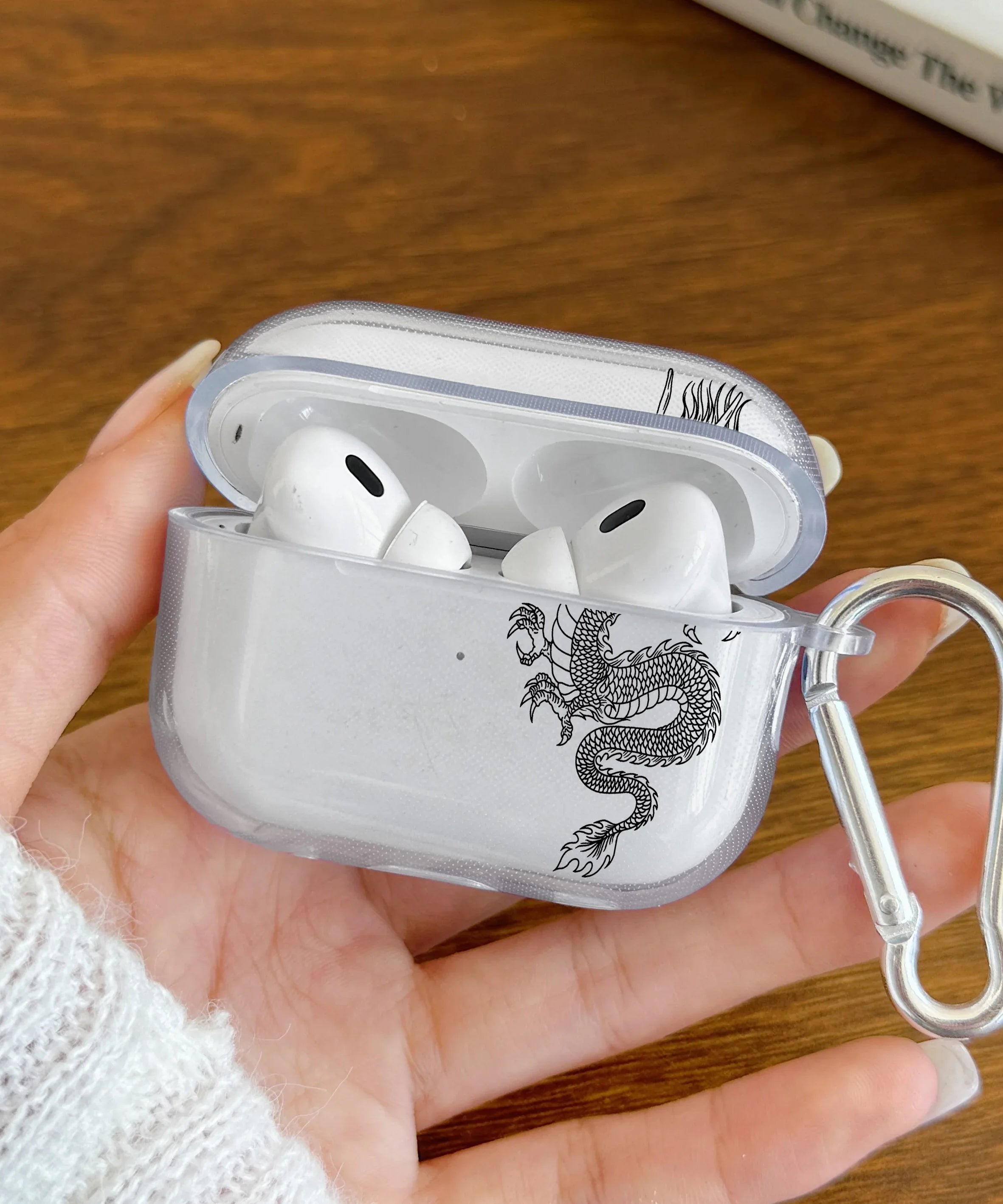 Dragon Design Earphone Case For AirPods Pro/Pro2 TPU Clear Wireless Bluetooth Cover For AirPods 3/4 Protector With Keychain Case