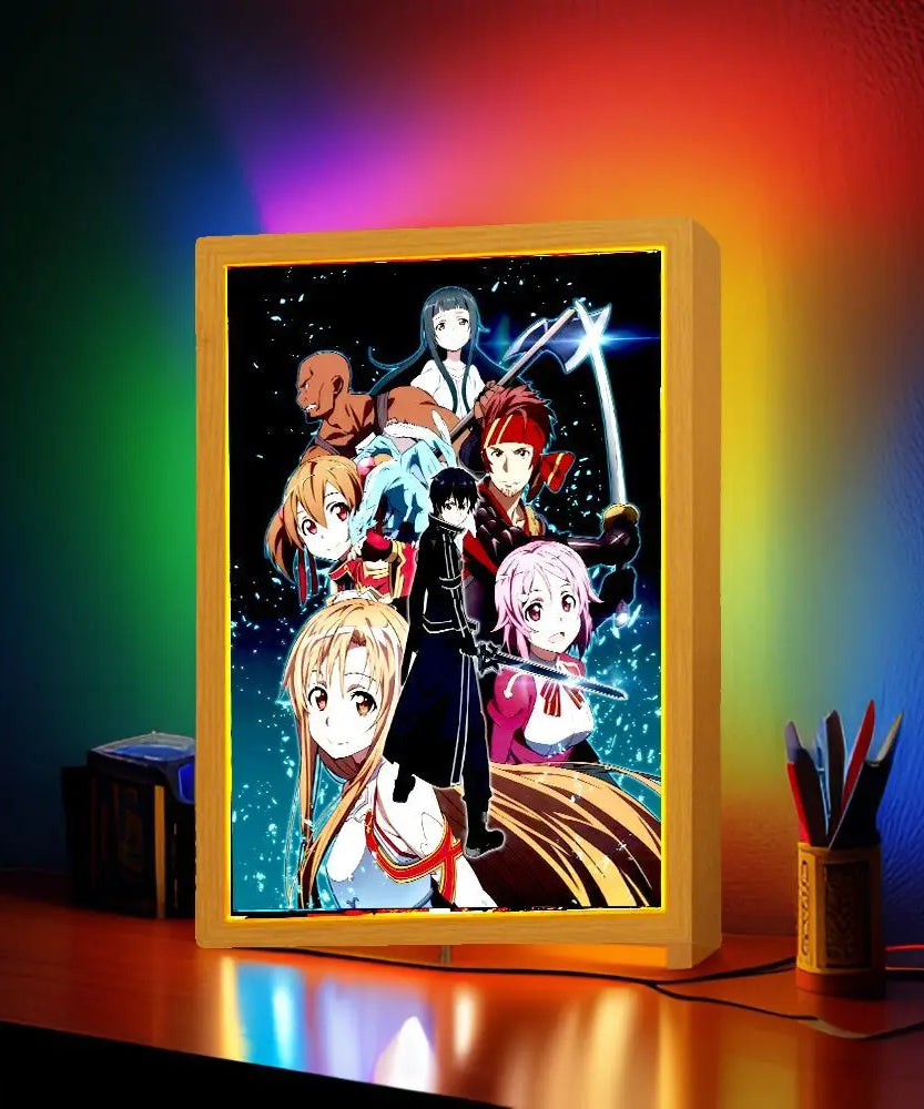 Anime Figure Sword Art Online Light Painting Photo Frame Kirito Figure Led Lamps Home Bedroom Tabe Decor Birthday Gift moon Lamp