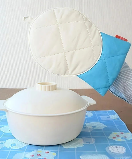 Cute Doraemon Microwave Gloves & Bowl Mat – Heat-Resistant Cartoon Kitchen Set