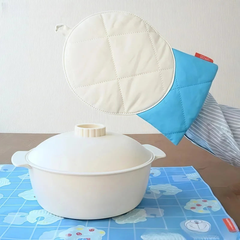 Cute Doraemon Microwave Gloves & Bowl Mat – Heat-Resistant Cartoon Kitchen Set