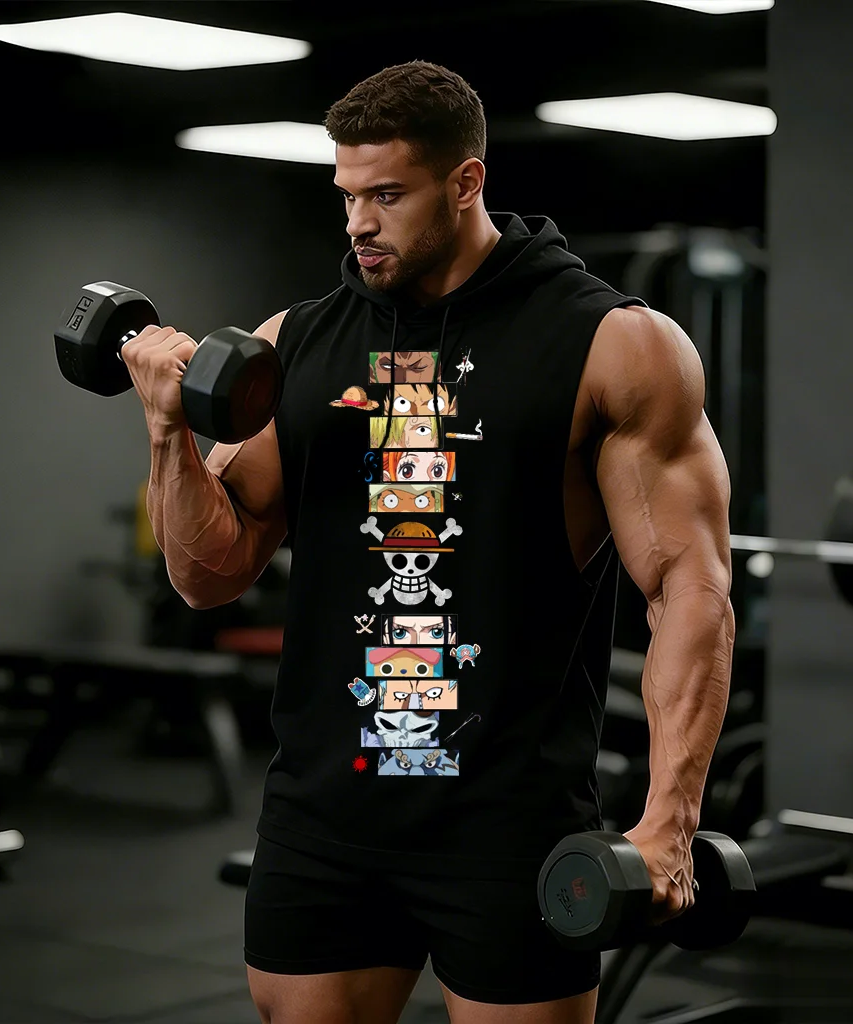 One Piece Anime Hoodie Sleeveless Shirt Men Tank Top Muscle Gym Vest Graphic Print Streetwear Loose Casual Tops Summer New