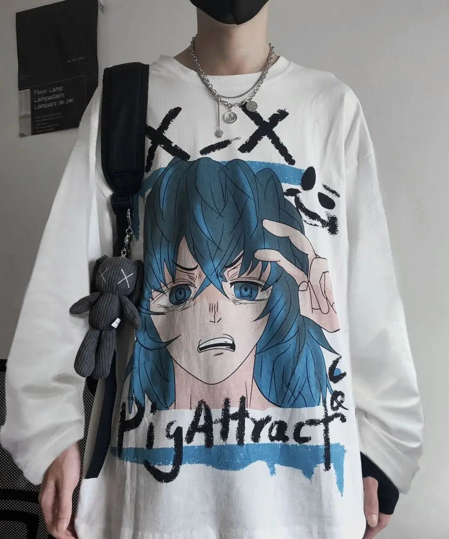 Anime One Piece Monkey D. Luffy Spring and Autumn New Loose Boys' Long Sleeve Cartoon Student T-shirt Clothes