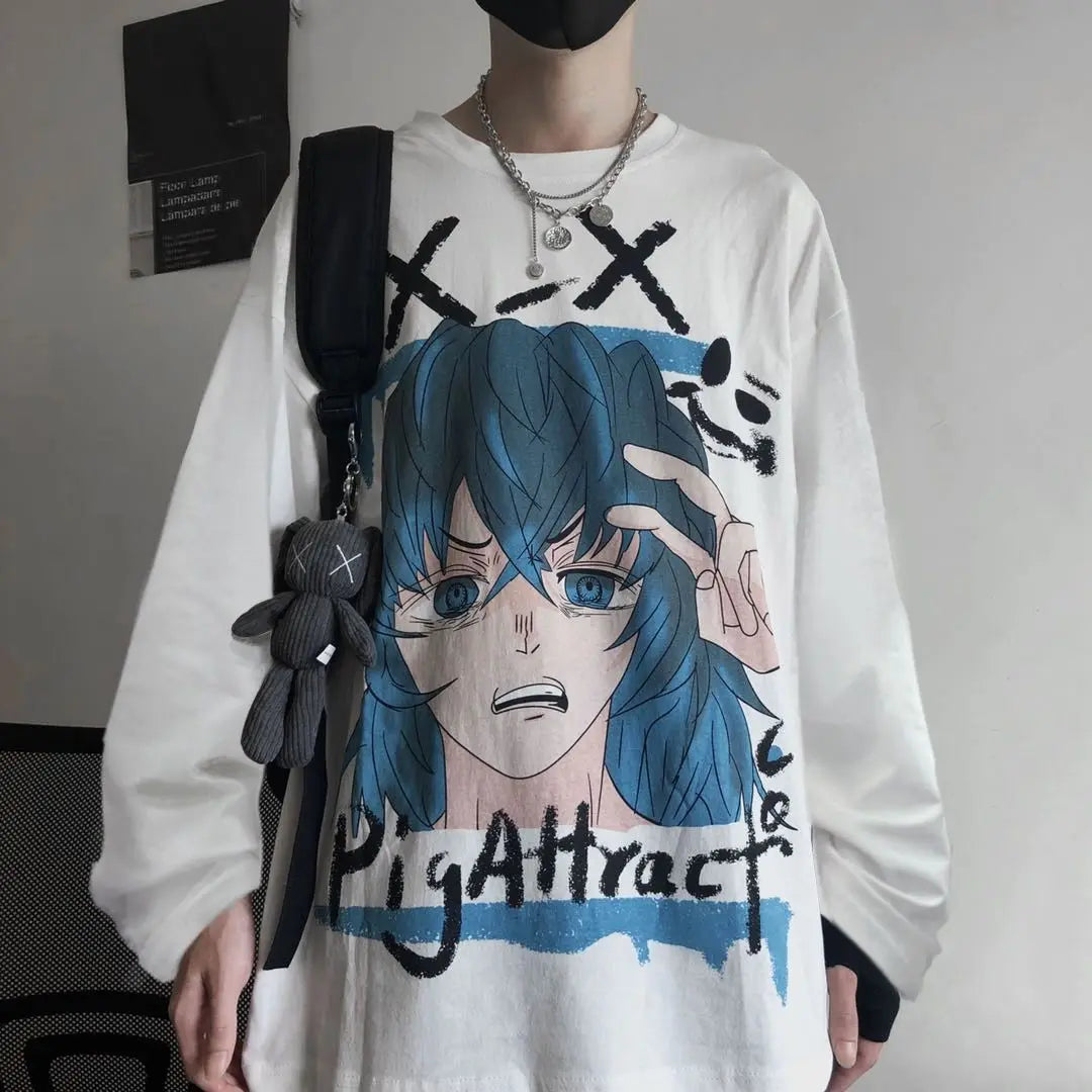 Anime One Piece Monkey D. Luffy Spring and Autumn New Loose Boys' Long Sleeve Cartoon Student T-shirt Clothes