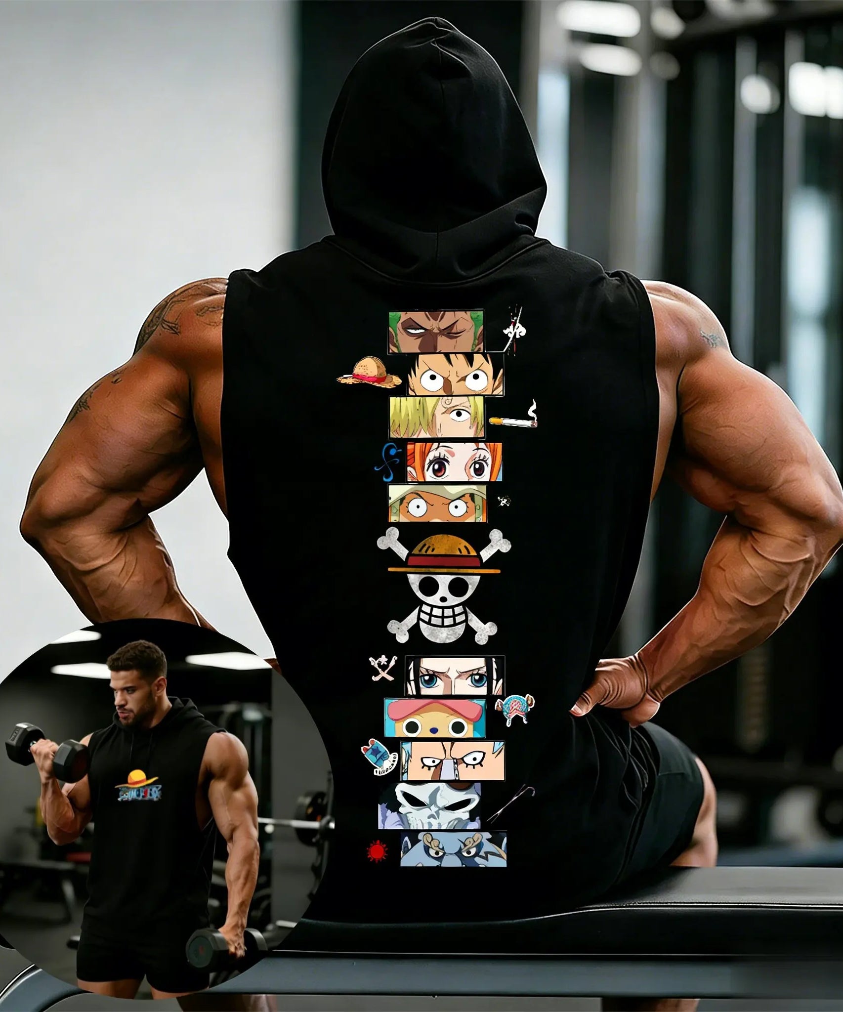 One Piece Anime Hoodie Sleeveless Shirt Men Tank Top Muscle Gym Vest Graphic Print Streetwear Loose Casual Tops Summer New