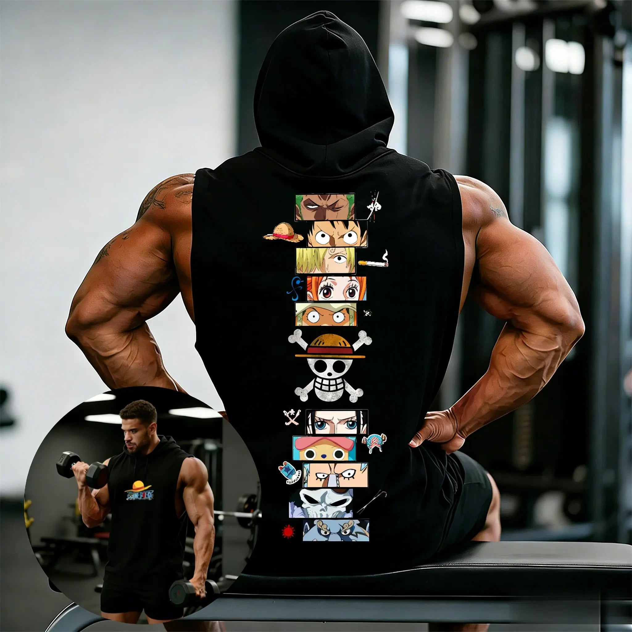 One Piece Anime Hoodie Sleeveless Shirt Men Tank Top Muscle Gym Vest Graphic Print Streetwear Loose Casual Tops Summer New