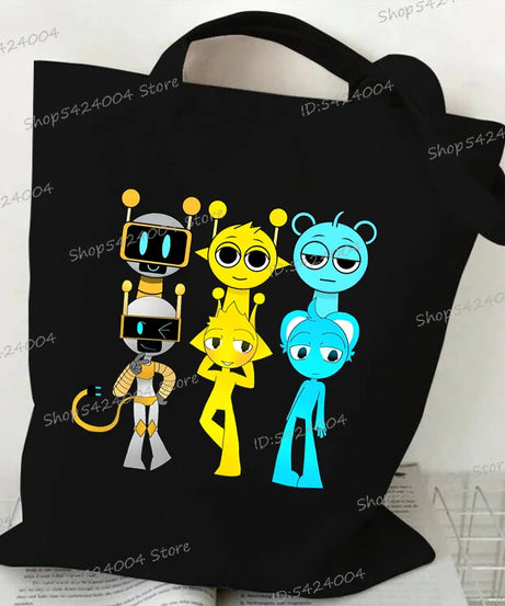 Anime Sprunki Incredibox Game Handbags Women Men Large Capacity No Zipper Canvas Tote Bag Sprunki Figure Shoulder Bag