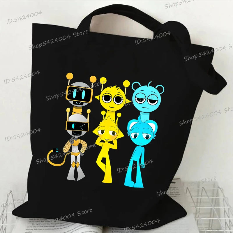 Anime Sprunki Incredibox Game Handbags Women Men Large Capacity No Zipper Canvas Tote Bag Sprunki Figure Shoulder Bag