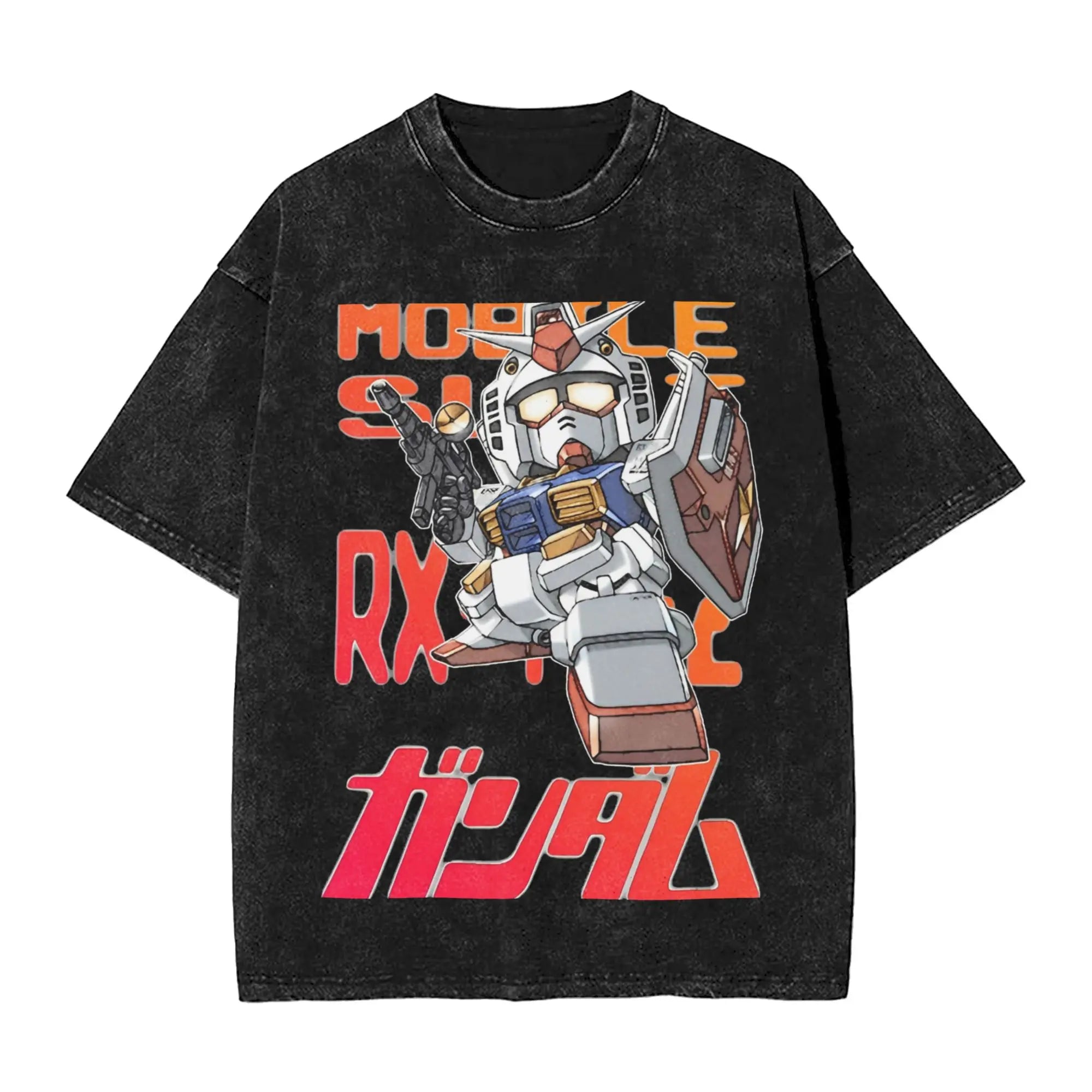 Y2k Clothes Gundam Graphic T-shirts Man Summer Trendy Casual Short Sleeved Tee Women's Vintage Washed Cotton Gym Clothing Tops