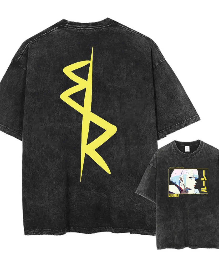 Cyberpunk Acid Anime Tee – Vintage Washed Streetwear Unisex T-Shirt