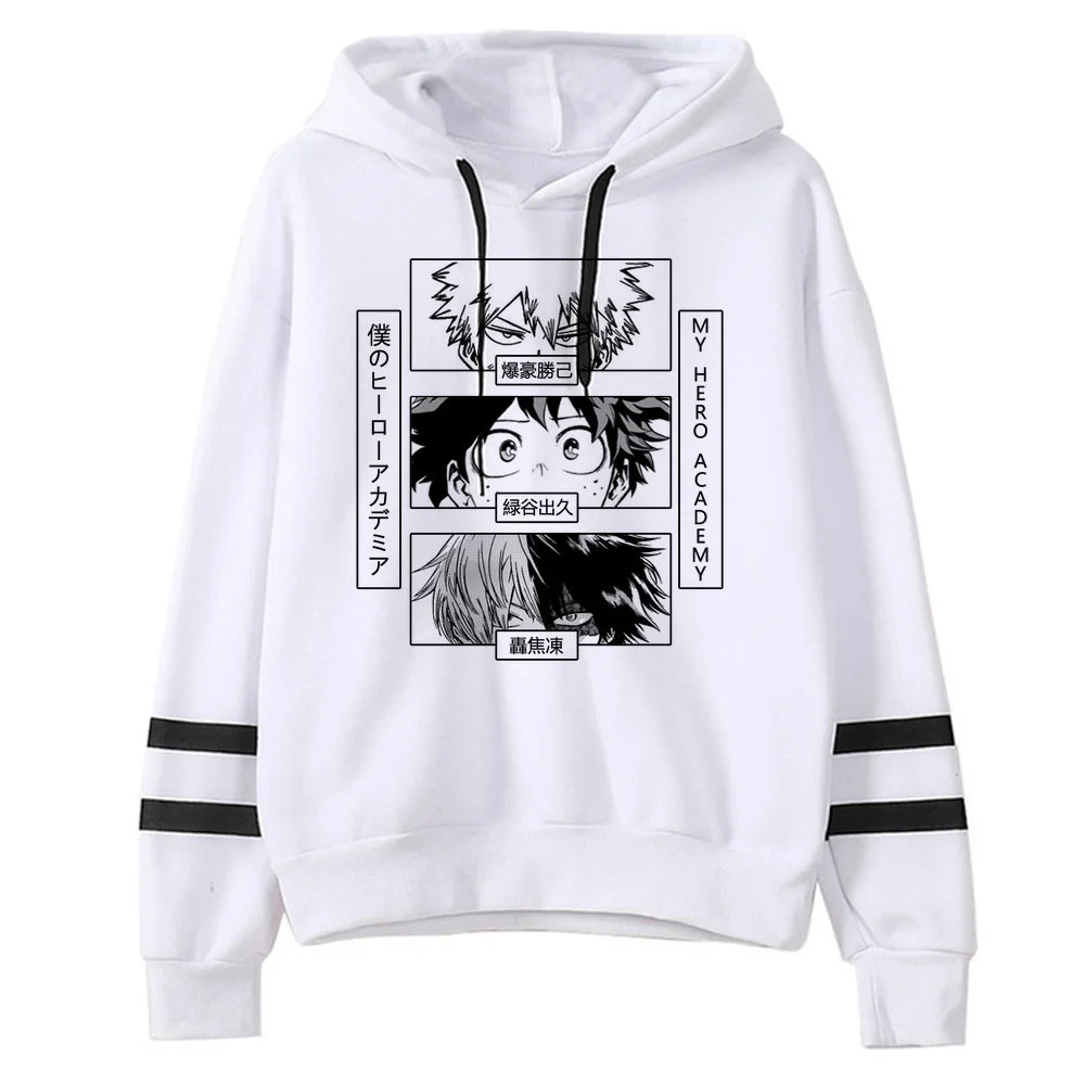 My Hero Academia Deku Bakugo Todoroki Striped Sleeve Hoodie Harajuku Streetwear 7