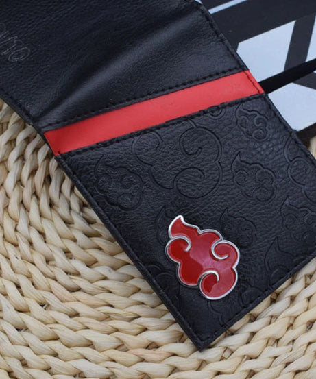 Naruto Sasuke Akatsuki organization red cloud wallet pu men's wallet card holder passport cover  luxury birthday gift
