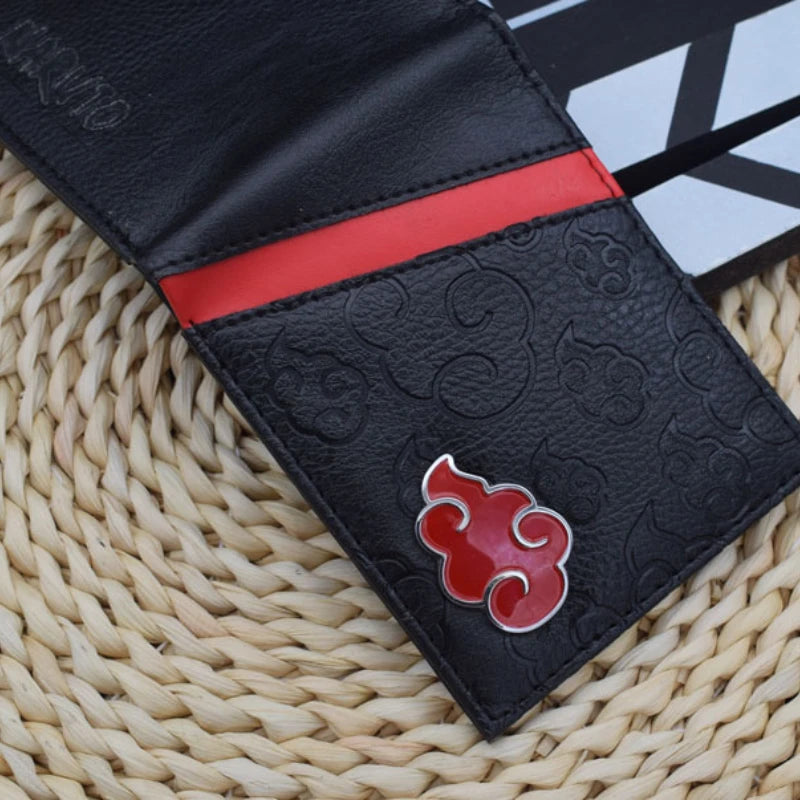Naruto Sasuke Akatsuki organization red cloud wallet pu men's wallet card holder passport cover  luxury birthday gift