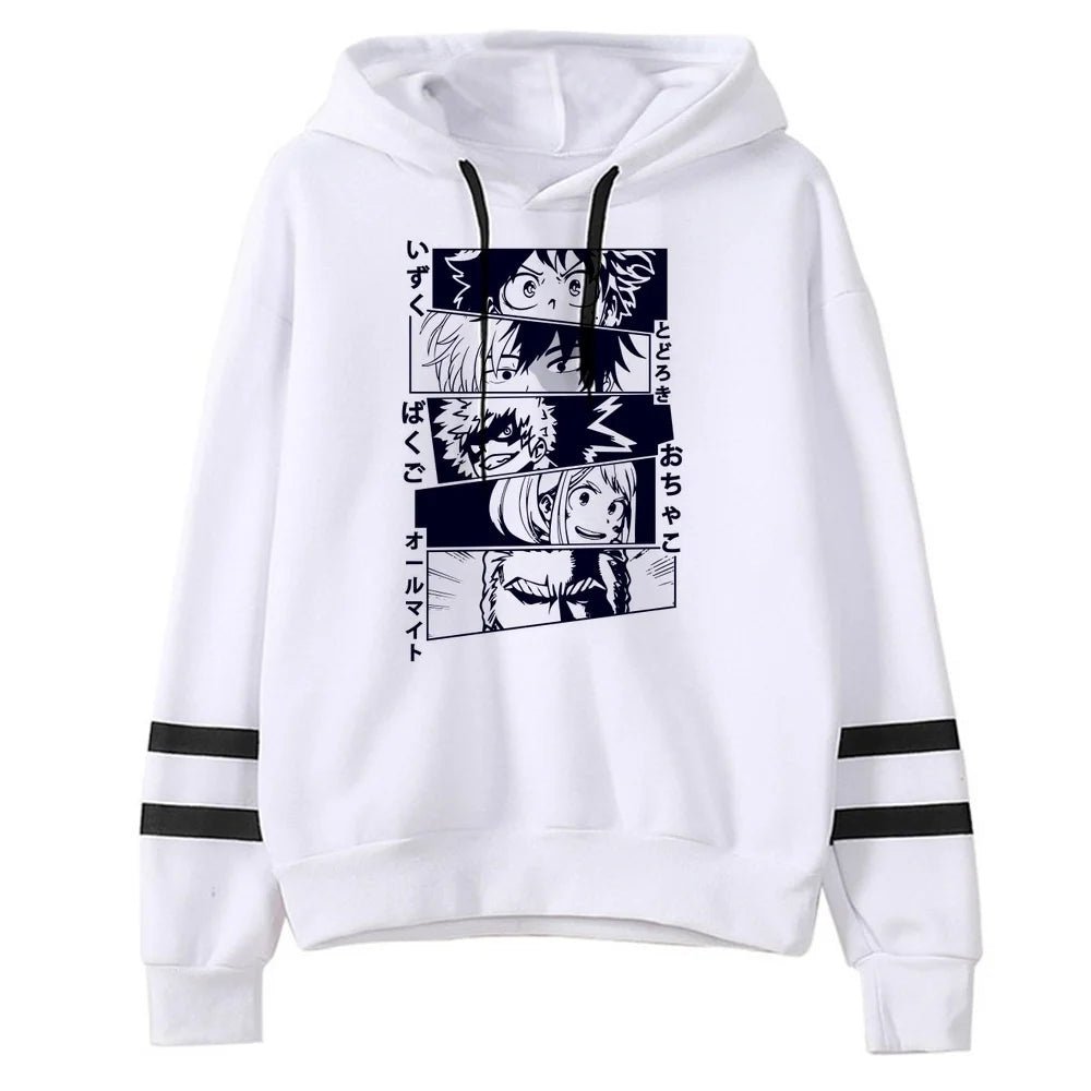 My Hero Academia Deku Bakugo Todoroki Striped Sleeve Hoodie Harajuku Streetwear 6