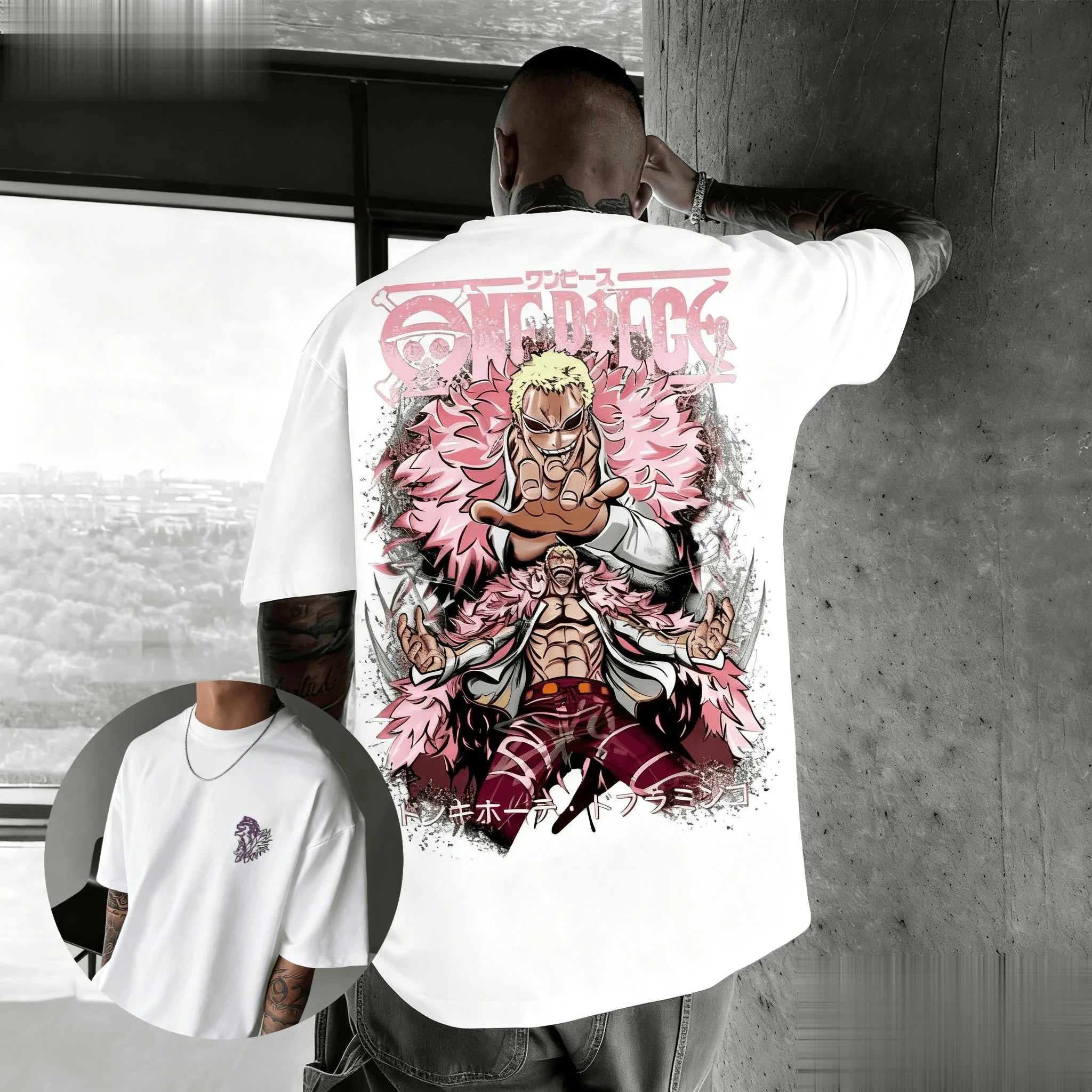 New Unisex One Piece Doflaminggo Anime Men T Shirt Short Sleeve Tee Summer Y2k Graphic Streetwear Casual Top Oversized