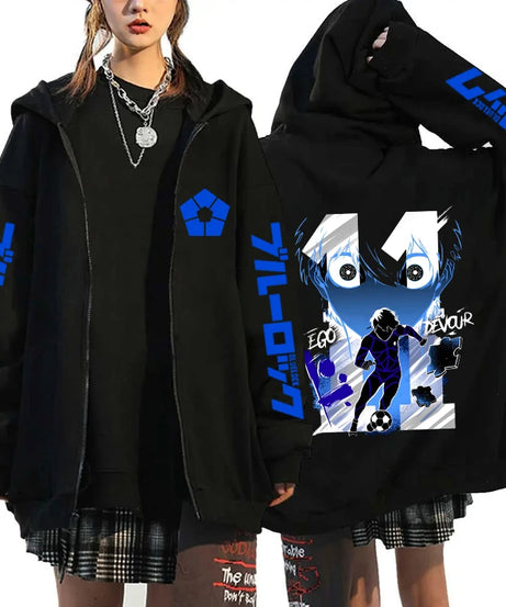 Hot Anime BLUE LOCK Printing Hoodie Fashion Harajuku Zipper Hoodies Women Men Sweatshirt Zipper Long Sleeve Casual Tops