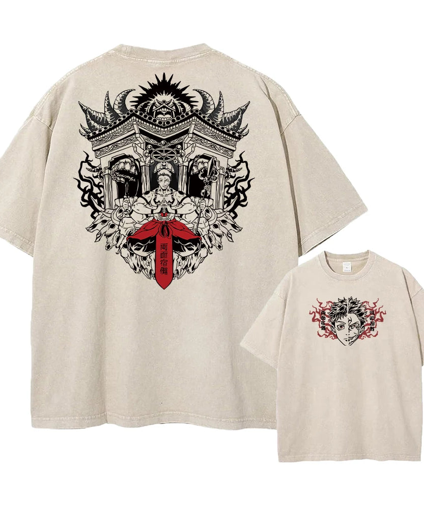 Summer Washed T Shirt Anime Graphic Print Streetwear Vintage Oversized T-Shirt Men Fashion Cotton Top Tee Black Tshirt