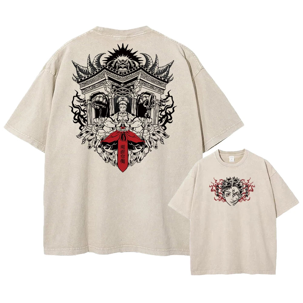 Summer Washed T Shirt Anime Graphic Print Streetwear Vintage Oversized T-Shirt Men Fashion Cotton Top Tee Black Tshirt