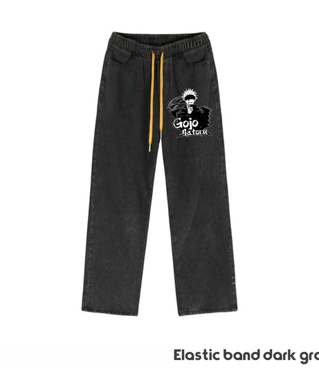 JUJUTSU KAISEN Gojo Yuji Megumi Sukuna Anime Daily Trousers Loose Spring and Autumn Wide Leg Pants Casual Jeans