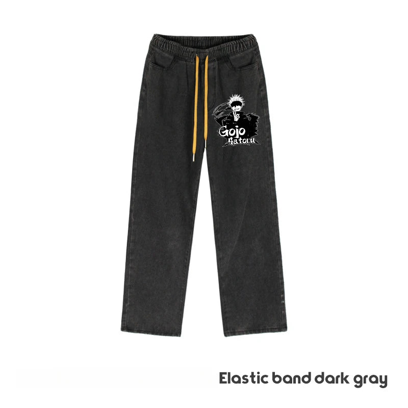 JUJUTSU KAISEN Gojo Yuji Megumi Sukuna Anime Daily Trousers Loose Spring and Autumn Wide Leg Pants Casual Jeans