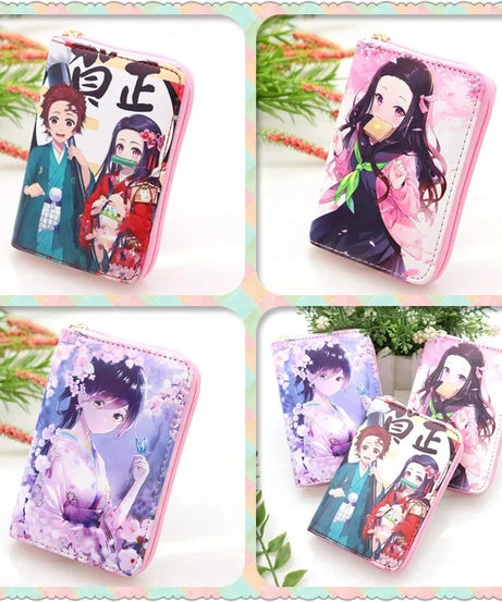 Anime Tsuyuri Kanao Kamado Tanjirou Nezuko Wallet Cosplay Portable Mini Zero Purse PU Leather Multi-Layer Wallets