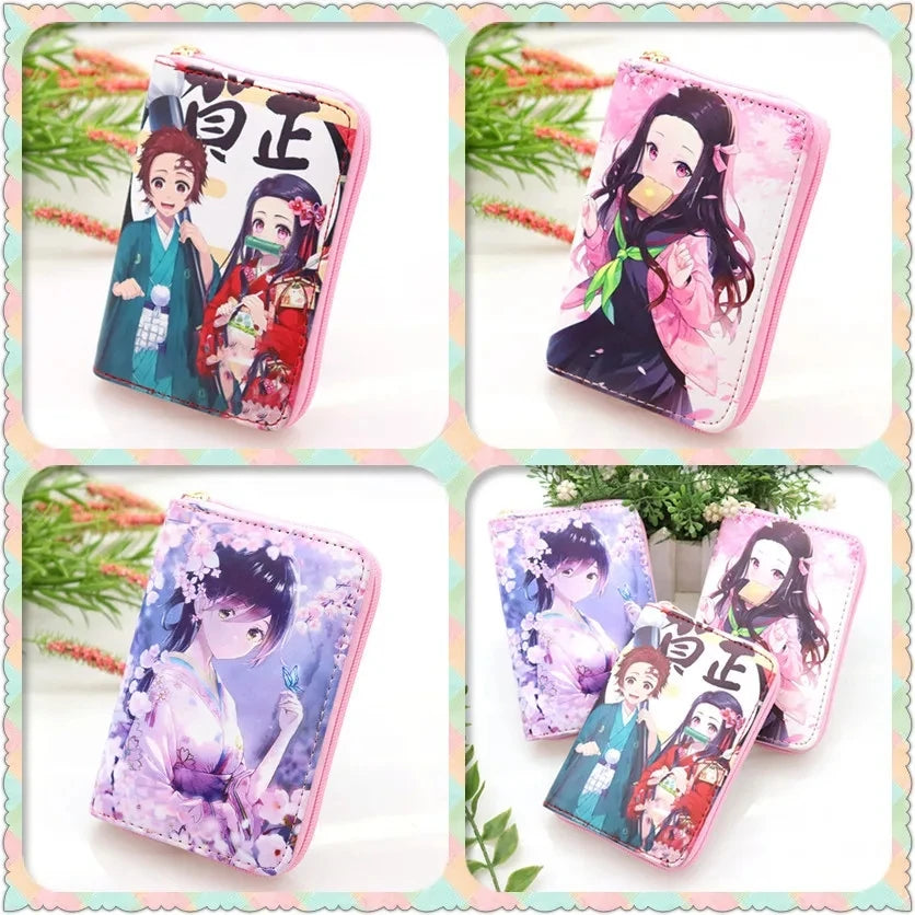 Anime Tsuyuri Kanao Kamado Tanjirou Nezuko Wallet Cosplay Portable Mini Zero Purse PU Leather Multi-Layer Wallets