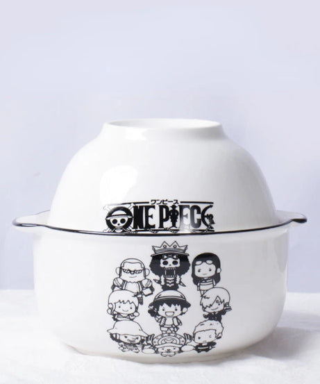 One Piece anime peripher Luffy Zoro ceramic instant noodle bowl with lid and handle kitchen supplies eating bowl gift
