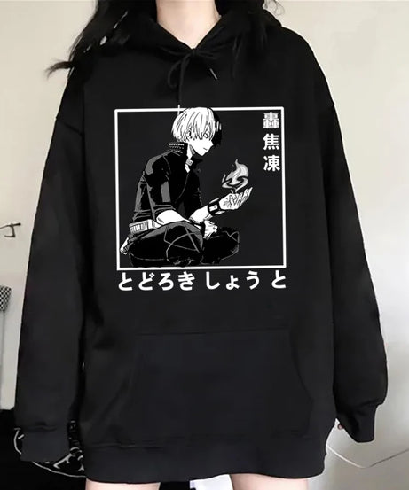 New Anime Todoroki Shoto Print Hooded Fashion Women Girl Sweatshirt Long Sleeve Casual Tops Harajuku Sweatshirt
