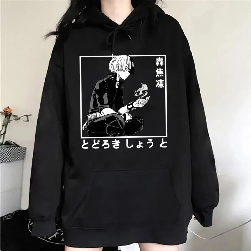 New Anime Todoroki Shoto Print Hooded Fashion Women Girl Sweatshirt Long Sleeve Casual Tops Harajuku Sweatshirt