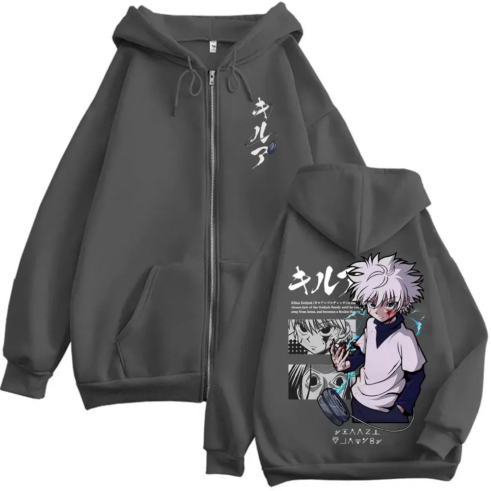 Hunter x Hunter Killua Zoldyck Zip-Up Hoodie – Vintage Oversized Fleece Jacket 2