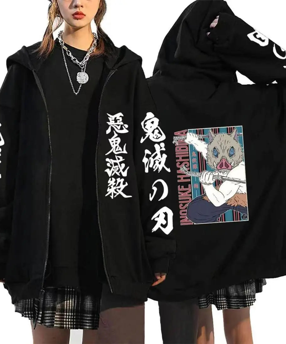 Demon Slayer Zipper Sweatshirts Zip Up Hoodie Anime Hoodies Unisex Hip Hop Streetwear Nezuko Kamado Graphic Y2K Clothes gifts