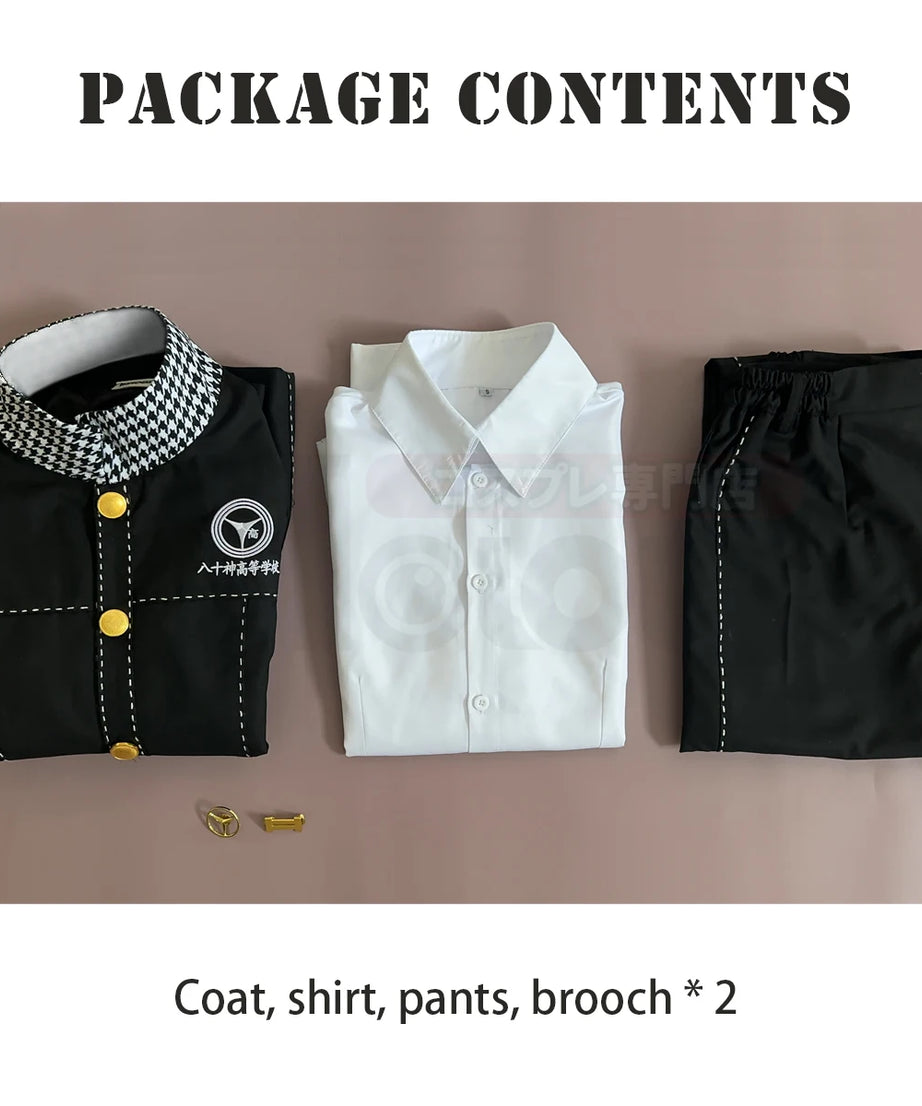 P4 Game Yu Narukami Cosplay Costume Wig School Uniform Embroidery Plaid Collar Suit Pants White Shirt Daily Wear